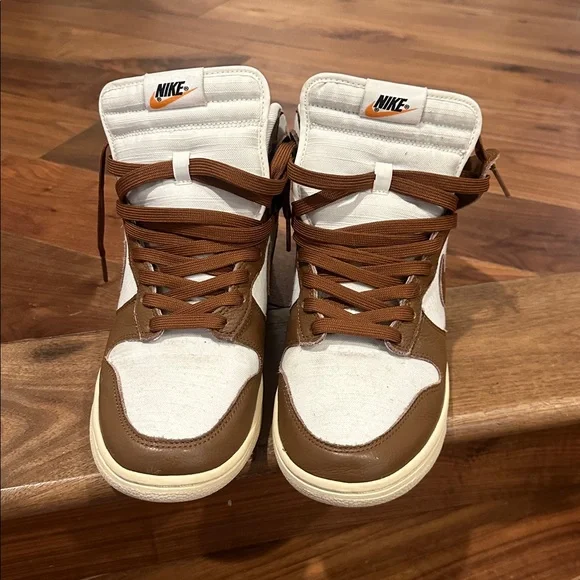 NIKE DUNK HI brown leather white canvas - Picture 2 of 5